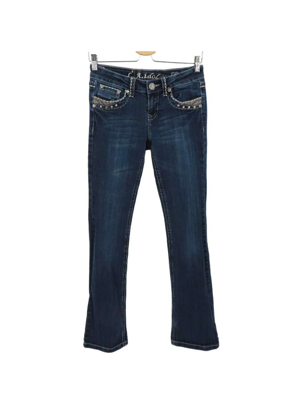 LA Idol Junior 5 Bootcut Boot Dark Whiskered Rhinestone Jeans Denim Low Rise